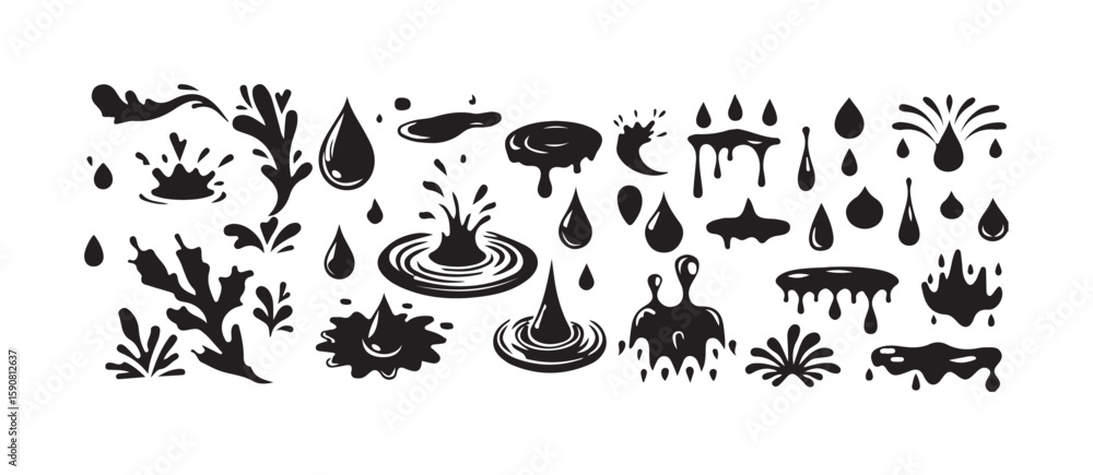 Naklejka premium Ink Splash Vector Icons Set , Abstract Liquid Blot Design Elements, Dripping Paint Icons, Vertical Ink Drop icon Set, vector illustration eps 10.