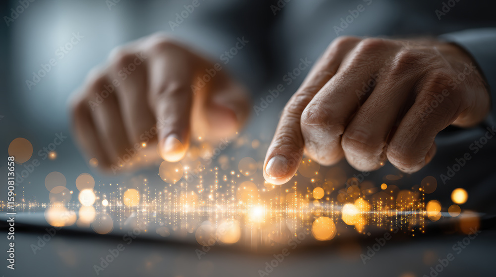 Hand touching screen represents digital innovation diversity and inclusion in business with futuristic glowing technology Hand touching screen represents digital innovation diversity and inclusion in business with futuristic glowing technology
