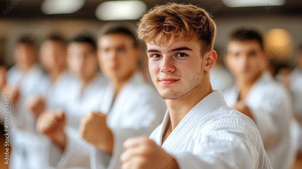 Obraz premium Focused teen in karate class