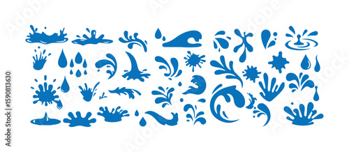 Splash silhouette with droplets. Water drops shapes, liquid burst splashes and ink blot hand drawn, vector illustration eps 10.