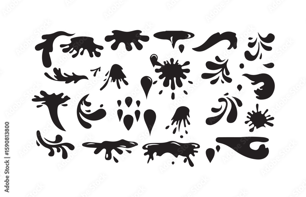 Naklejka premium Water Splash & Drop Icon Pack Minimal Liquid Vector Elements, Bold Splash Shapes and Water Drop Icons, vector illustration eps 10.