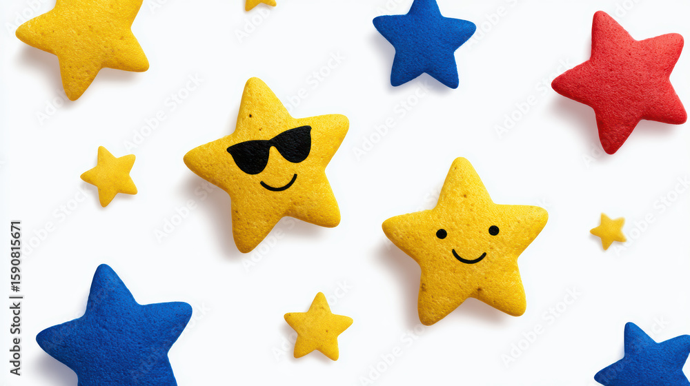 Happy and cool star character for gamified learning and achievement. Fun rating system for success and reward concept Happy and cool star character for gamified learning and achievement. Fun rating system for success and reward concept