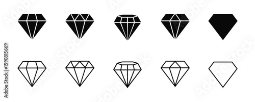 Diamond Icon Set . Various Gemstone Cuts in Flat Vector Style