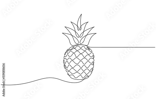 Continuous one line drawing pineapple. Tropical pineapple fruit single line art drawing vector design.