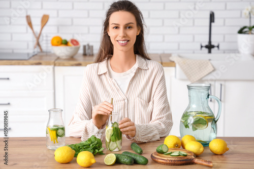 Smiling woman enjoying refr...