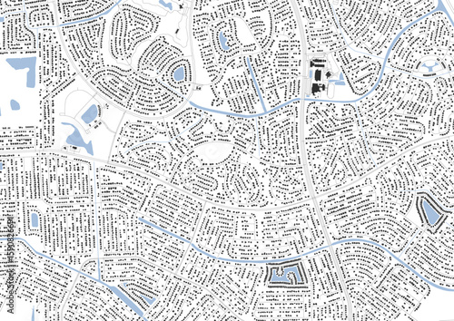 Detailed vector map of a zoomed-in section of Palm Coast, FL: showcases precise building footprints, dense local road network, and intricate interconnected waterways/canals
