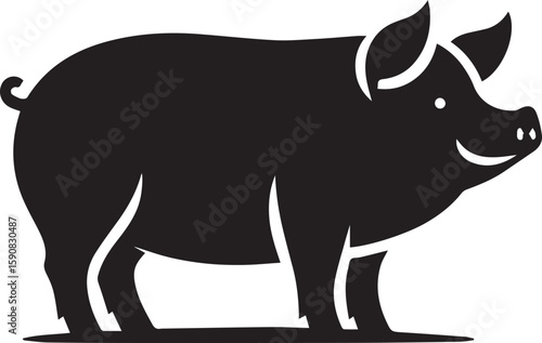 pig logo vector illustration, pig vector icon, pig silhouette vector full body