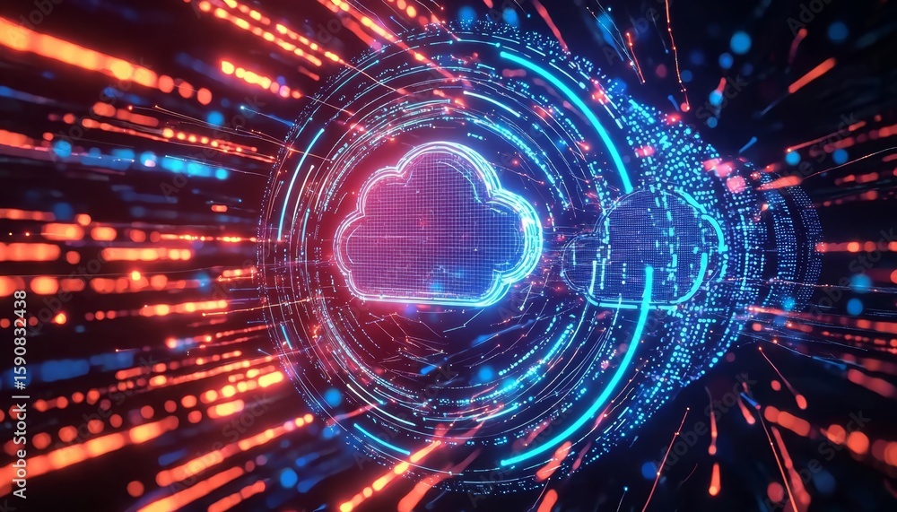 Obraz premium Visual representation of network infrastructure and cybersecurity advancements.
