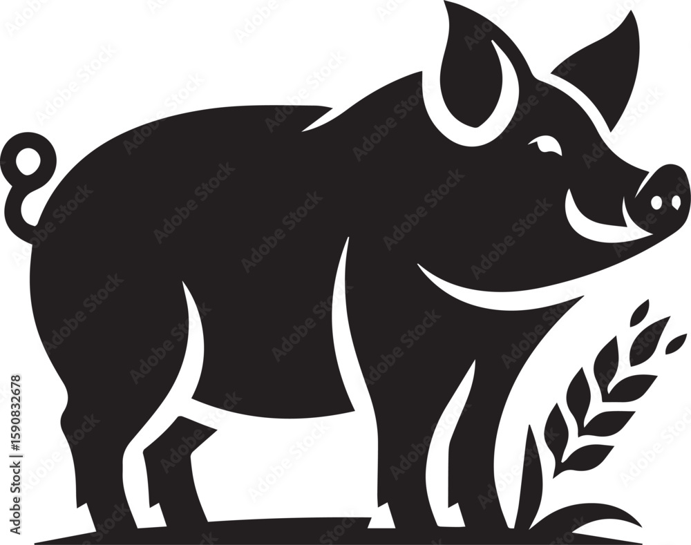 Obraz premium pig logo vector illustration, pig vector icon, pig silhouette vector full body