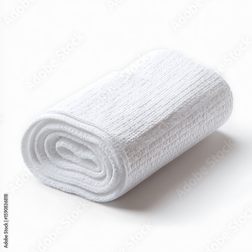 White rolled fabric cloth on white background textile