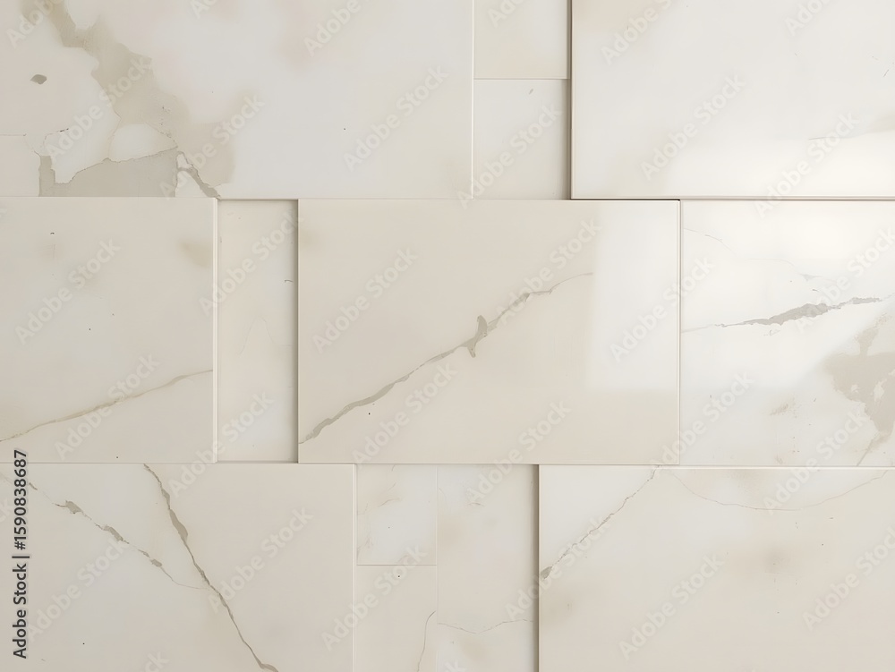 Fototapeta premium Elegant beige marble wall with rectangular tile pattern, ideal for luxury interior design, architecture backgrounds, and modern decorative or construction concepts
