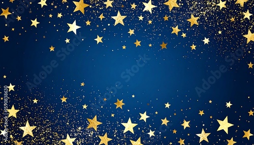Gold stars and glitter on a dark blue background