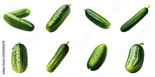 Multiple vector illustrations of delicately drawn cucumbers

