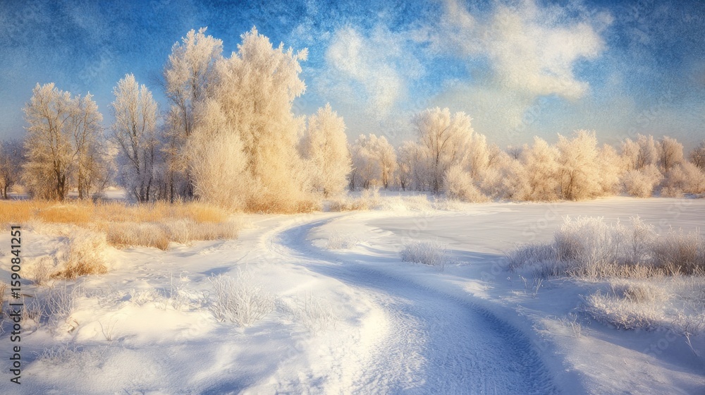 Obraz premium Winter wonderland scene with frosted trees and path