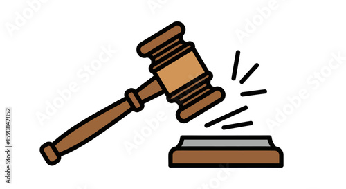 Illustration Vector of Brown Judge Gavel and Sound Block in Minimalist Style