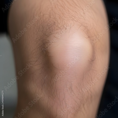 Close-Up of Human Knee with Smooth Skin and Natural Hair Texture – High-Resolution Macro Image Highlighting Healthy Surface and Contour for Skincare, Dermatology, or Medical Anatomy Visualization