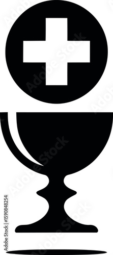 Christian communion chalice with host and cross symbol silhouette