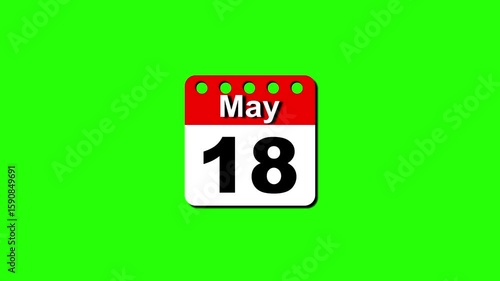 Calendar icon animation, today's date is may 18th.