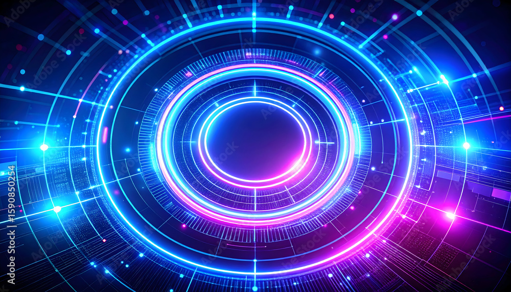 Obraz premium Abstract Neon Circle Technology Background