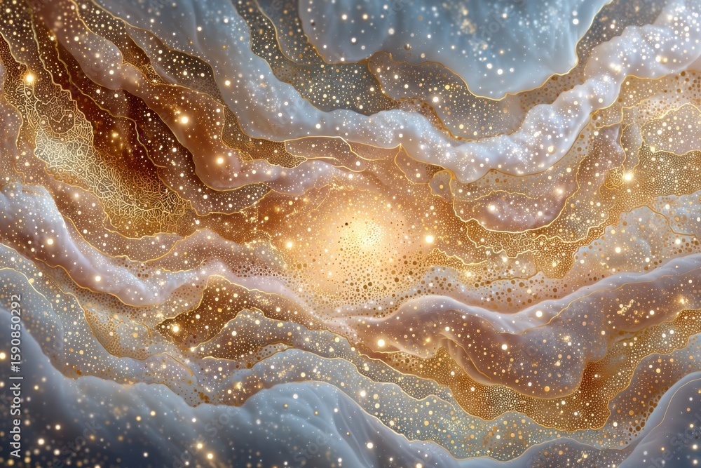Obraz premium Abstract Cosmic Galaxy Background with Gold Glitter and Swirling Clouds