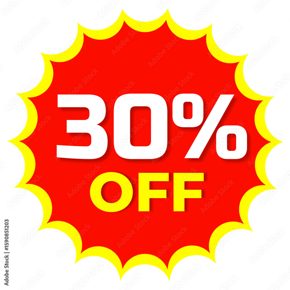 Fototapeta premium 30% off red colour png, digital sale label, commercial use discount,