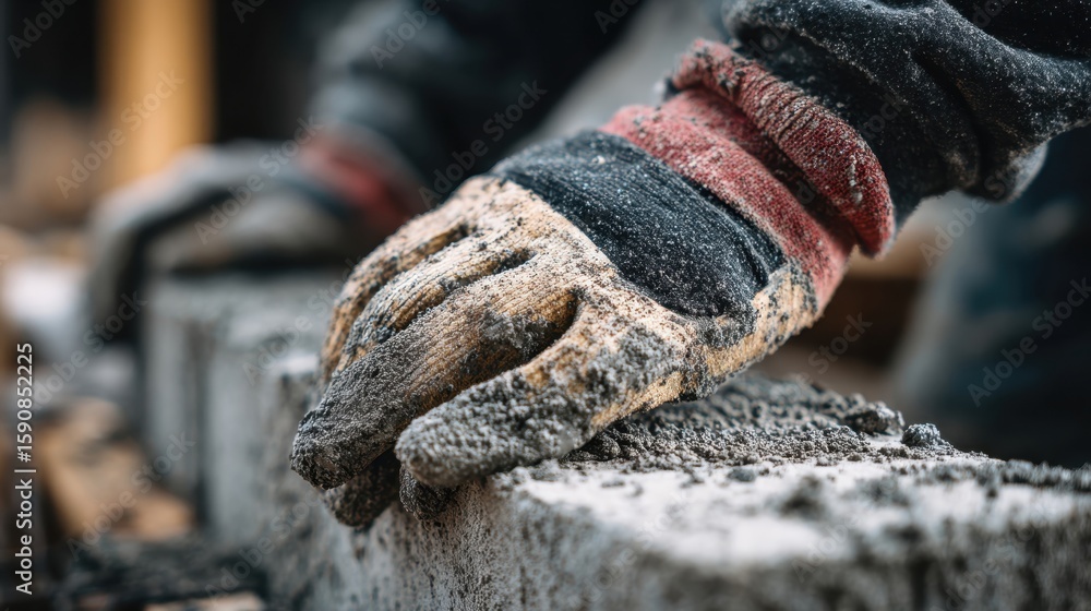 custom made wallpaper toronto digitalClose-up of a worker's gloved hand smoothing cement on a concrete block during construction work.