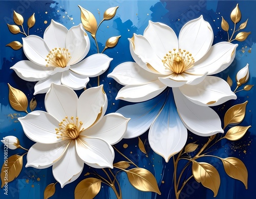 White flowers on a navy blue background