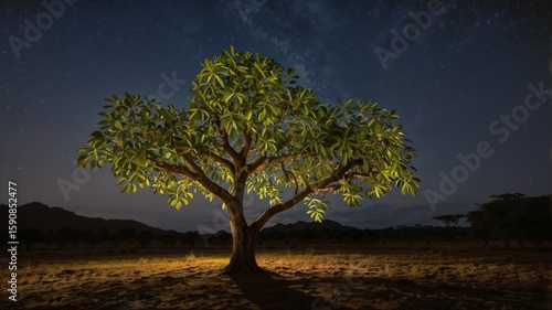 Long exposure captures the Haldu tree's (Haldinia cordifolia) ethereal glow in nocturnal photography.