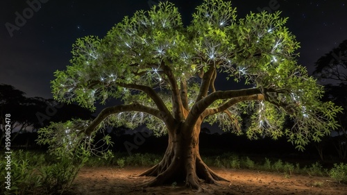 Long exposure captures the Haldu tree's (Haldinia cordifolia) ethereal glow in nocturnal photography.