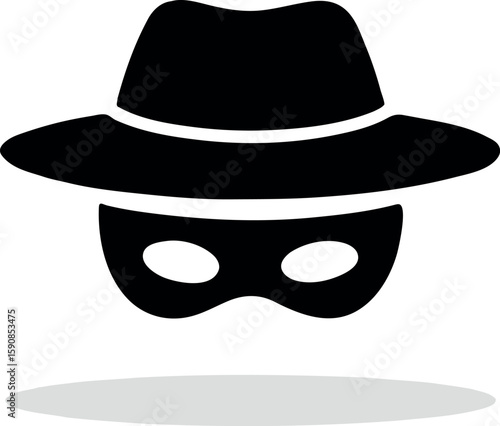 Anonymous person wearing a fedora hat and mask silhouette