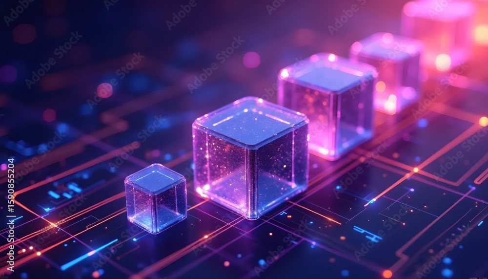 Obraz premium Transparent Cubes and Vibrant Lines Technology Background