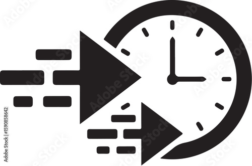 Time Distortion Concept with a Clock and Arrows Implying Past Present and Future Representing Speed and Forward Movement