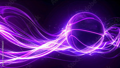 Glowing Purple Basketball with Energy Waves