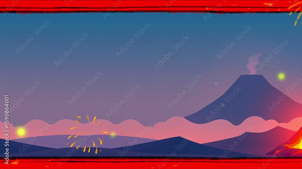 Art with a Volcano in a frame: Through an art and all can be seen and ...