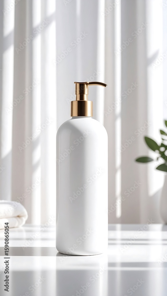 White pump bottle on a table White pump bottle on a table