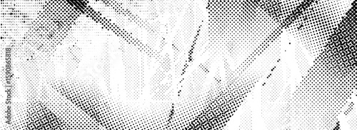 Rough grunge halftone texture. Distressed dirty scratched background. Dotted wallpaper for banner, poster, flyer, magazine, brochure. Scuffed ragged vector backdrop. Damaged glitched pixel overlay 
