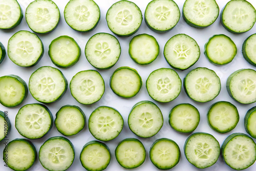 Fresh, healthy green cucumber slices create a vibrant background, perfect for a crisp salad or a refreshing snack