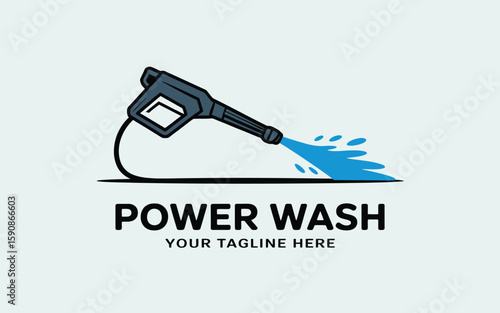 A vibrant vector illustration showcases a power washing gun blasting blue water, perfect for cleaning services or home improvement businesses.