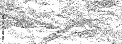 Black stippled crumpled paper texture. Rough dotted wrinkled background. Gritty creased paper concept backdrop. Noisy grainy dots notebook page wallpaper. Aged damaged gritty overlay. Vector