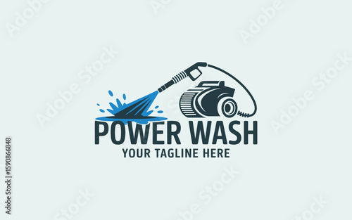 A clean power wash logo design featuring a sprayer and water droplets, perfect for cleaning services and branding.