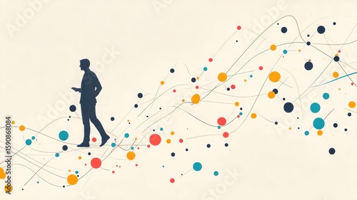 Wallpaper Mural Conceptual Video of a Man's Journey Through a Colorful Data Network, Emphasizing Connectivity and Torontodigital.ca