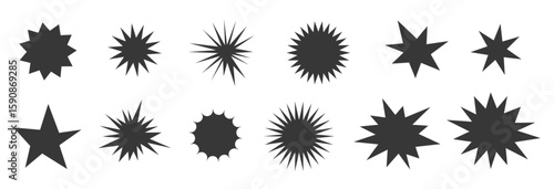 Comic Explosion & Burst Icons, Black silhoutte – Vector Elements for Retro Design and Labels