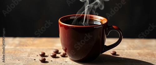 A steaming black coffee cup, dark roast, ceramic, beverage, morning-coffee