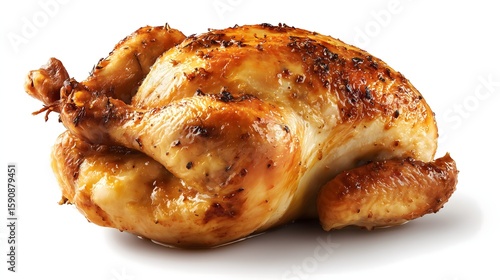 Rotisserie chicken illustration with golden skin and crispy texture isolated on white background
