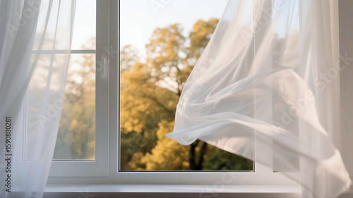Sheer Curtains Billowing in a Gentle Breeze