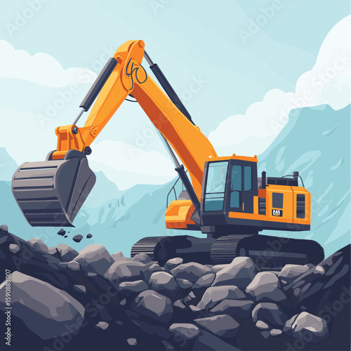 The excavators move with precision scooping up dirt and rocks and depositing them neatly in a pile nearby creating a sense of order amidst the chaos