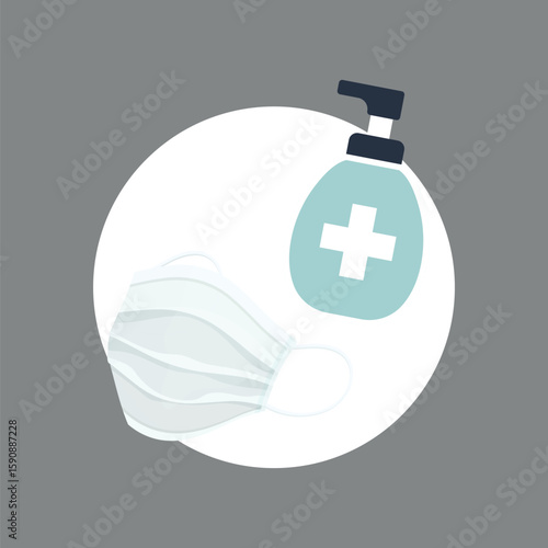 COVID-19 face mask, hand sanitizer vector