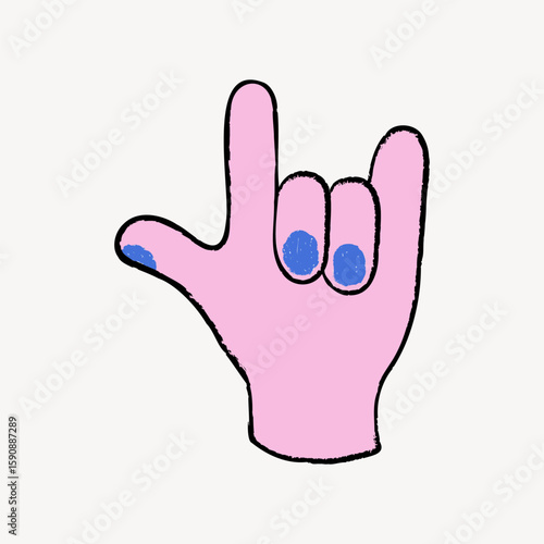 Love sign language doodle, collage element vector