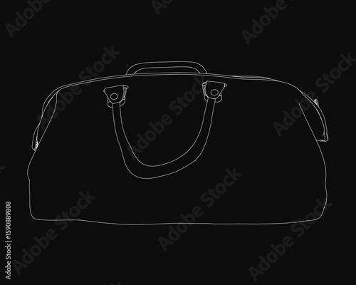 Black duffel bag with a sleek and modern vector design, featuring two sturdy handles and a zipper closure. The durable material ensures longevity, while the spacious interior accommodates all.