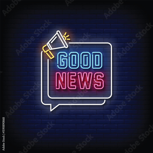 good news neon sign with brick wall background vector